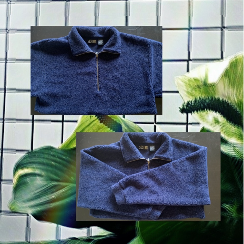 90’s vintage navy blue cropped fuzzy quarter zip